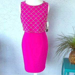 Fuschia beaded cocktail dress